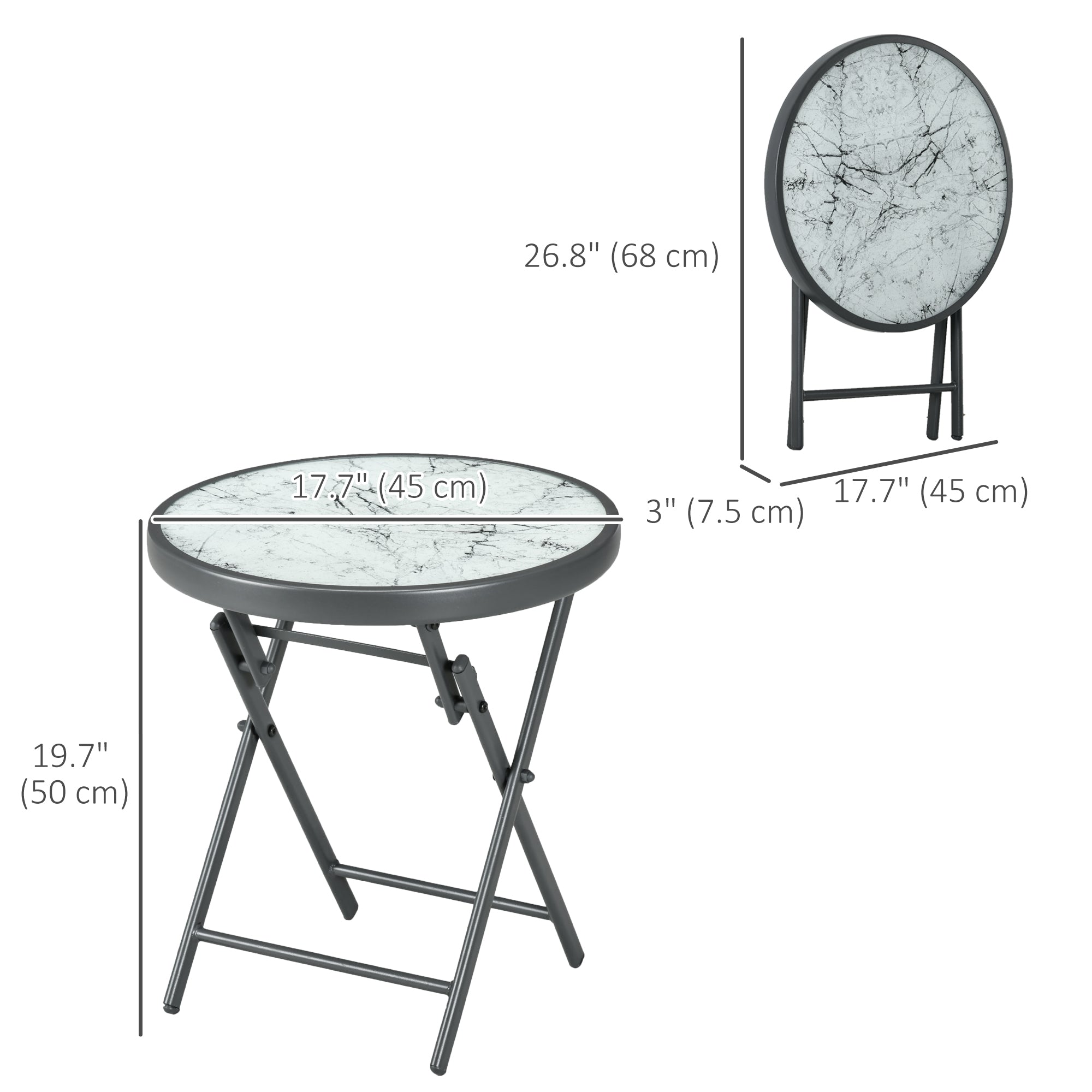 18" Outdoor Round Folding Table with Tempered Glass Top, White