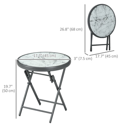 18" Outdoor Round Folding Table with Tempered Glass Top, White