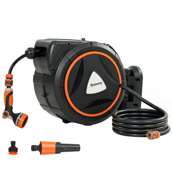 28+2m Retractable Wall-Mount Hose Reel with Auto Retraction & 180° Swivel, Orange