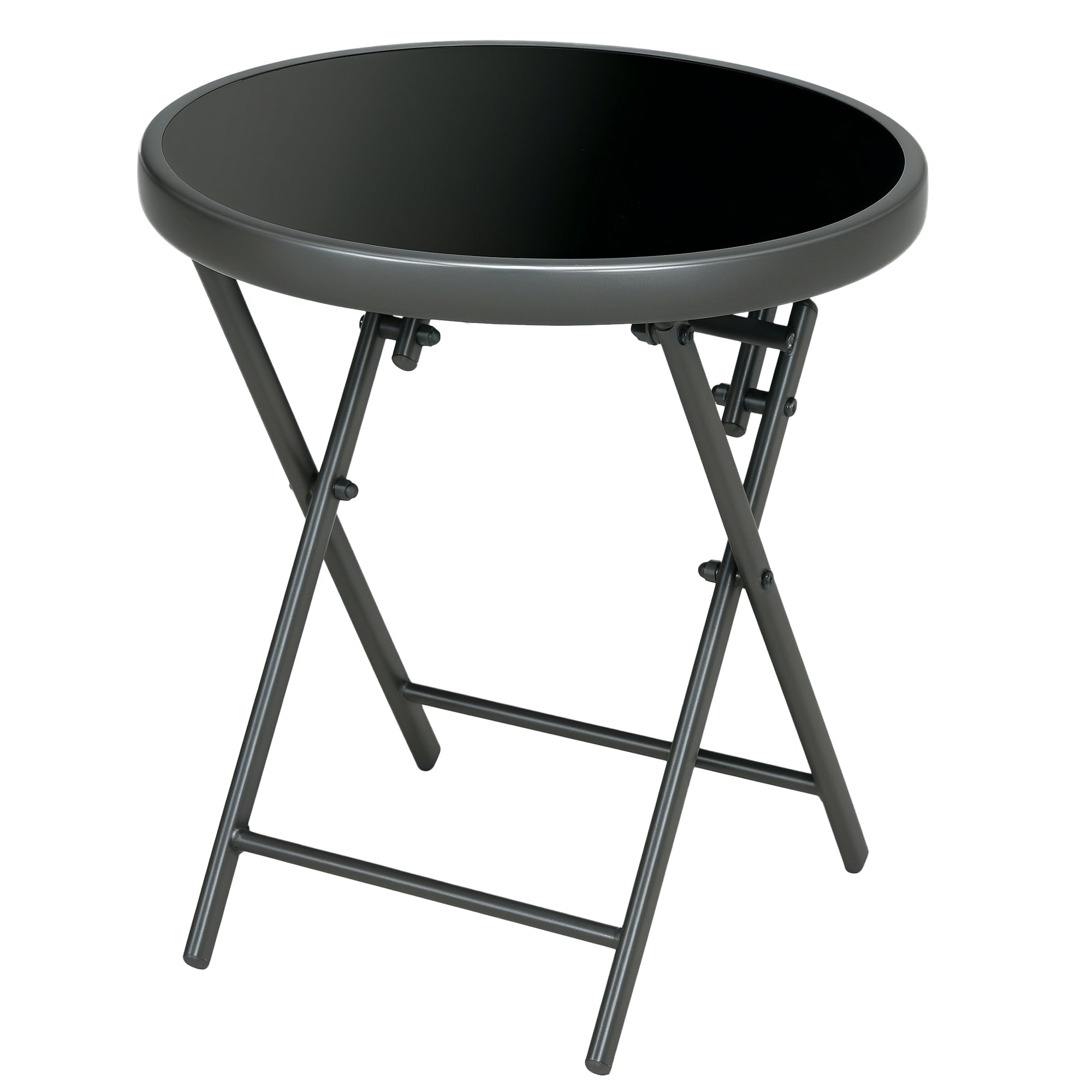 18" Outdoor Round Folding Table with Tempered Glass Top, Black