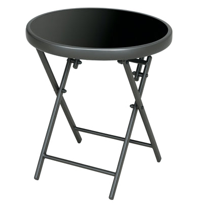 18" Outdoor Round Folding Table with Tempered Glass Top, Black