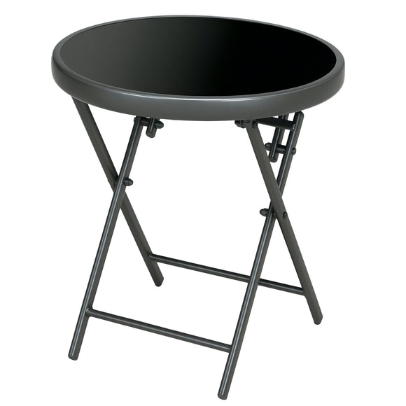 18" Outdoor Round Folding Table with Tempered Glass Top, Black