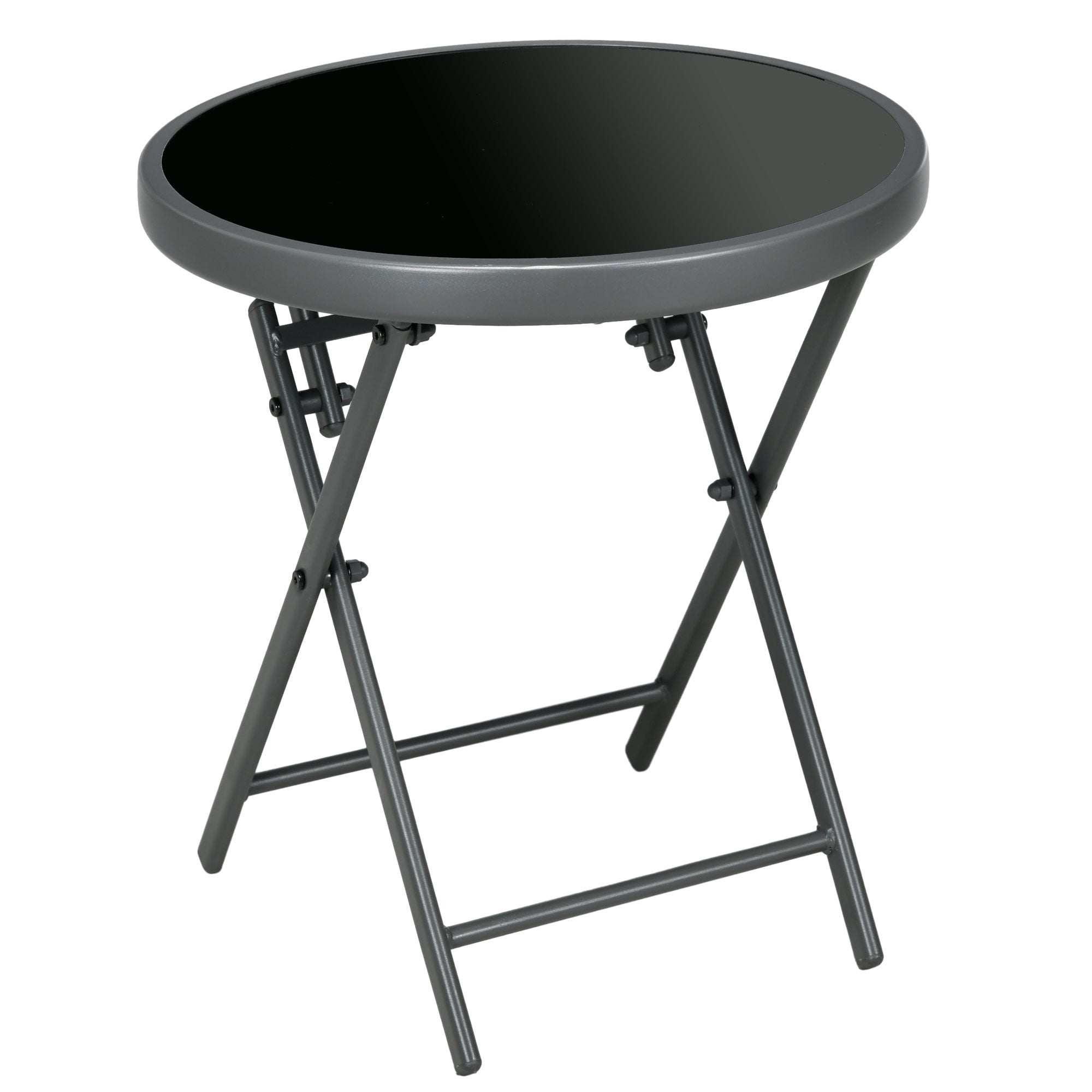 18" Outdoor Round Folding Table with Tempered Glass Top, Black