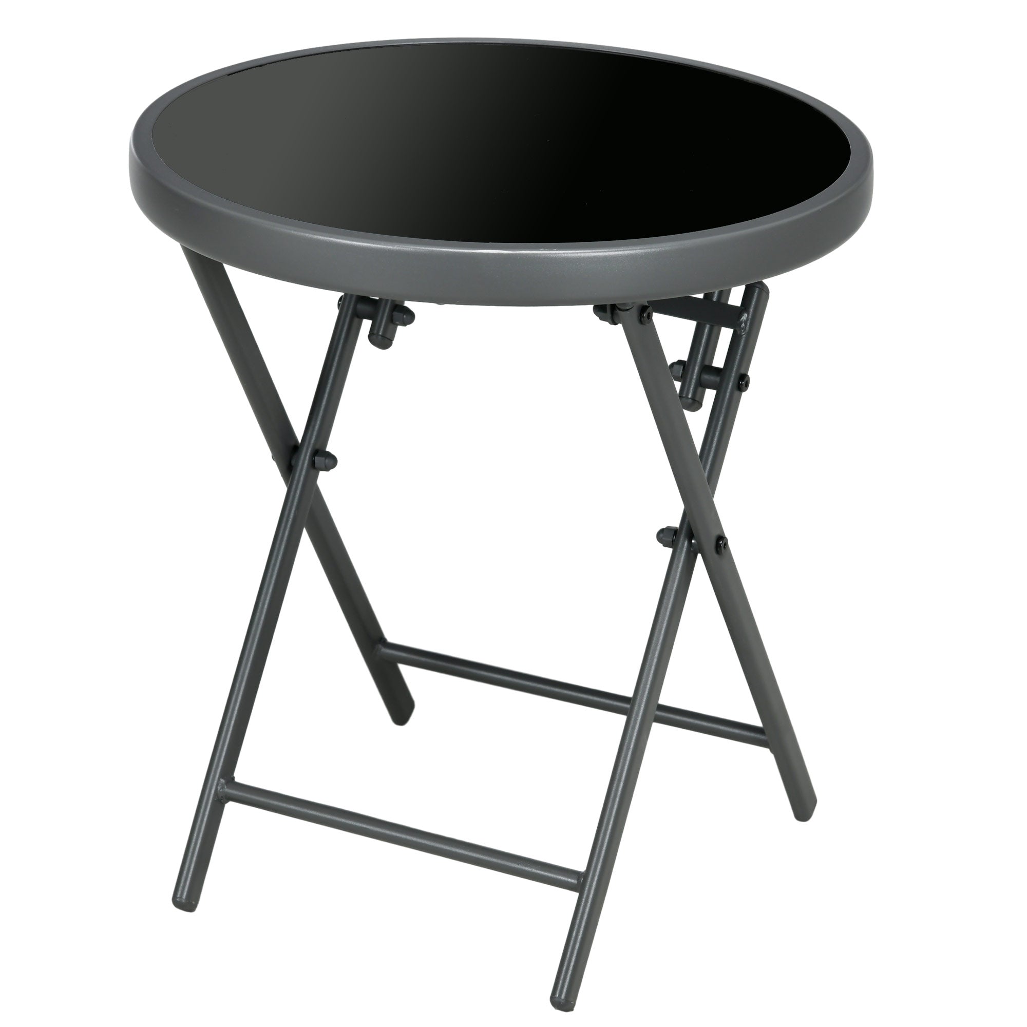 18" Outdoor Round Folding Table with Tempered Glass Top, Black