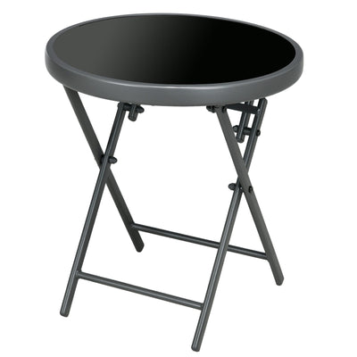 18" Outdoor Round Folding Table with Tempered Glass Top, Black