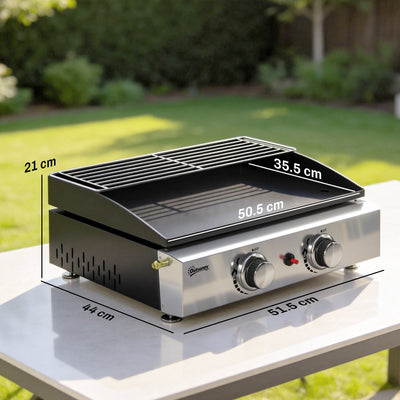 2 Burner Gas Plancha Grill with Warming Rack, 5 kW, Black