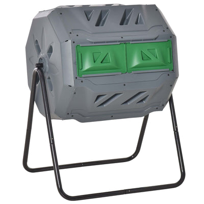 160L Tumbling Compost Bin with Sliding Doors & Solid Steel Frame, Grey