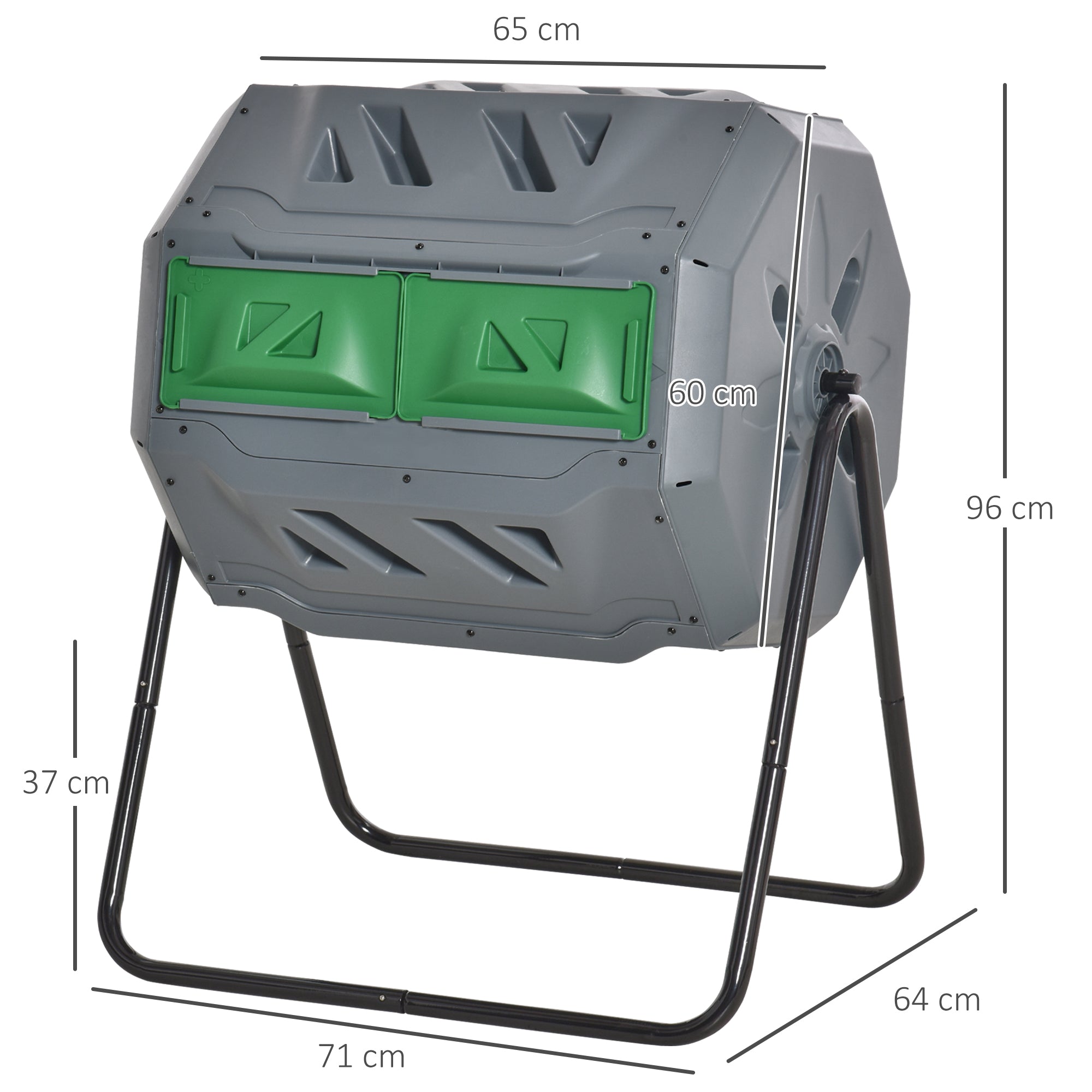 160L Tumbling Compost Bin with Sliding Doors & Solid Steel Frame, Grey