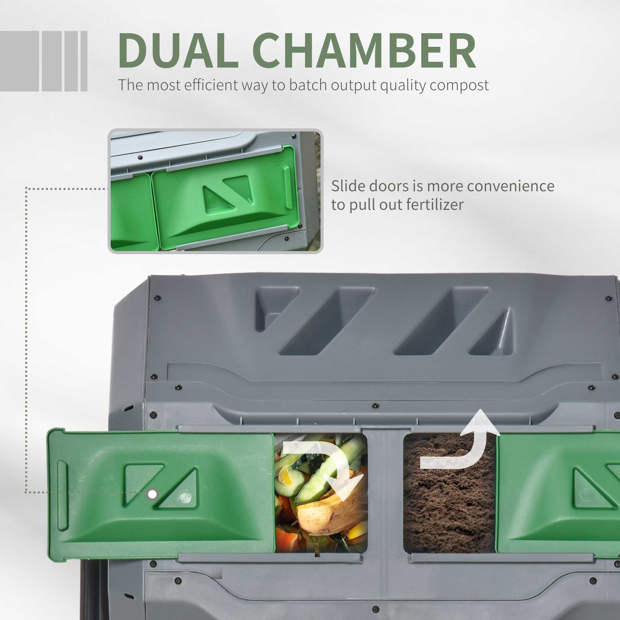 160L Tumbling Compost Bin with Sliding Doors & Solid Steel Frame, Grey