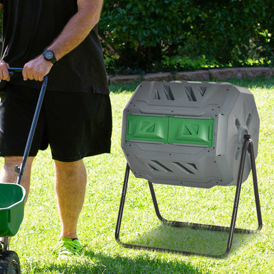 160L Tumbling Compost Bin with Sliding Doors & Solid Steel Frame, Grey