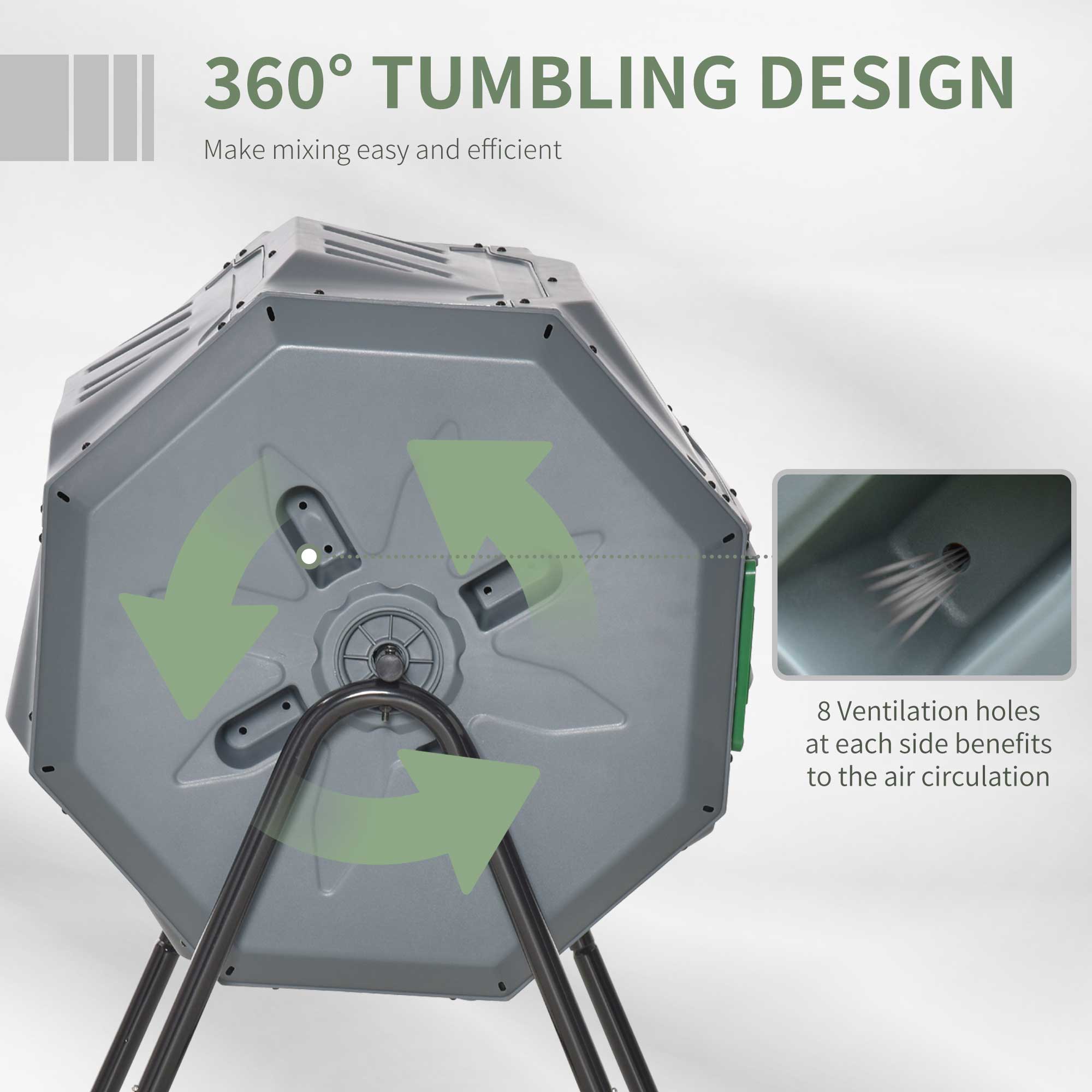 160L Tumbling Compost Bin with Sliding Doors & Solid Steel Frame, Grey