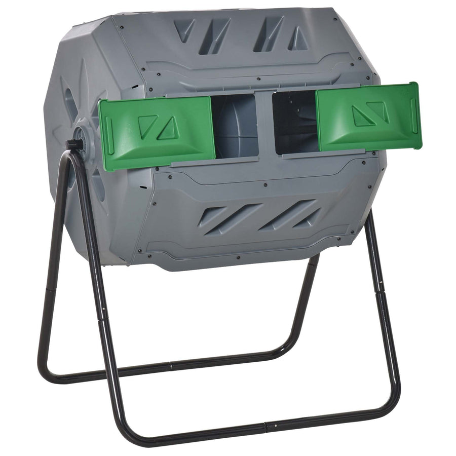 160L Tumbling Compost Bin with Sliding Doors & Solid Steel Frame, Grey
