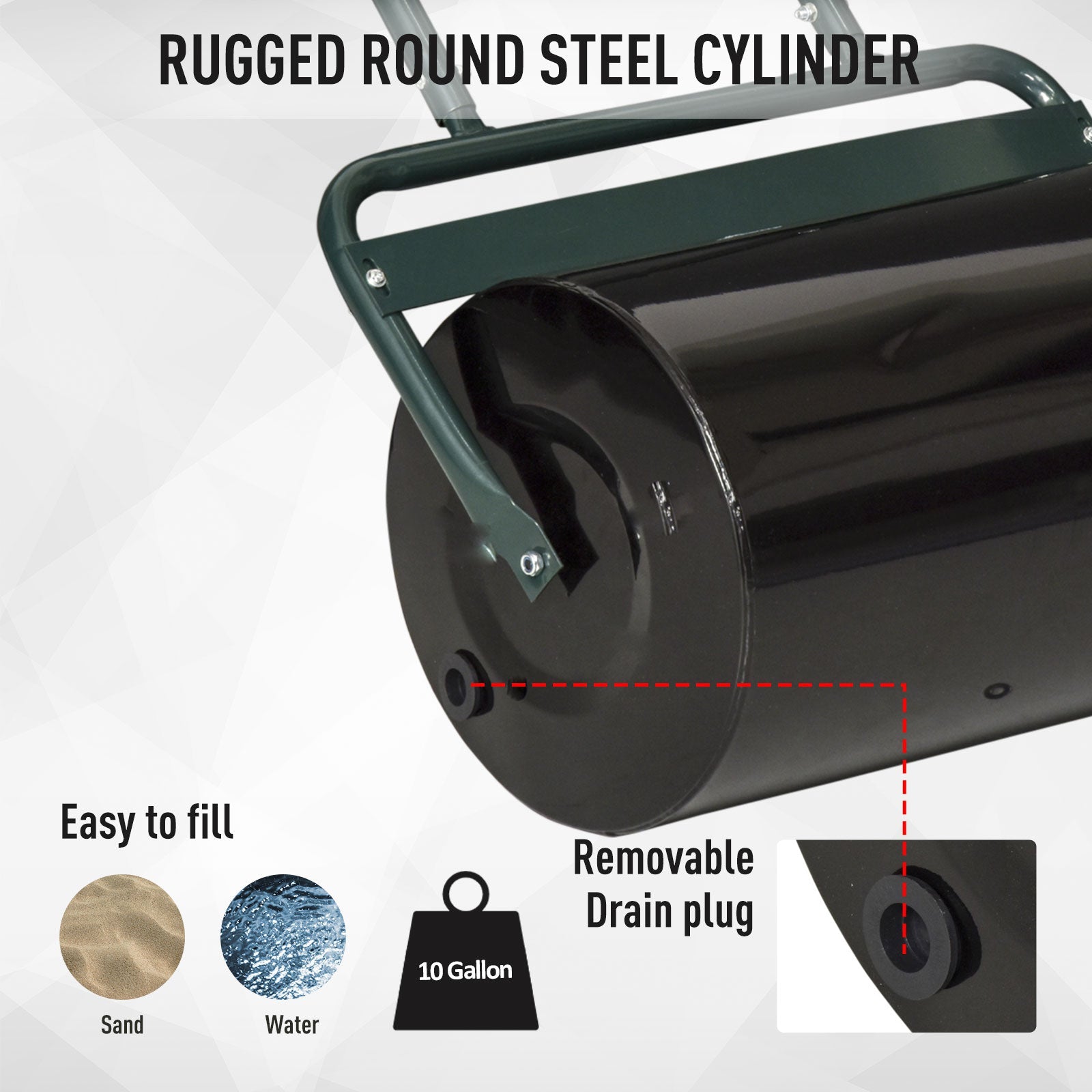 20-Inch Push/Tow Behind Lawn Roller Filled, Yard Roller with 10 Gal Water or Sand, Dark Green