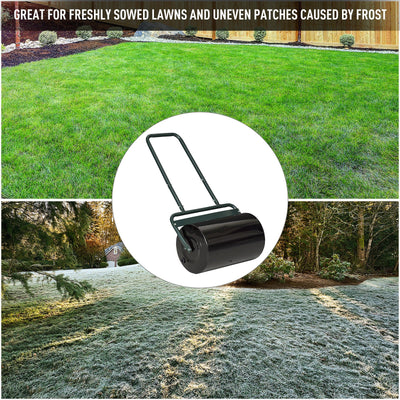 20-Inch Push/Tow Behind Lawn Roller Filled, Yard Roller with 10 Gal Water or Sand, Dark Green
