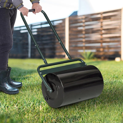 20-Inch Push/Tow Behind Lawn Roller Filled, Yard Roller with 10 Gal Water or Sand, Dark Green