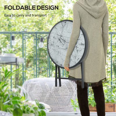 18" Outdoor Round Folding Table with Tempered Glass Top, White