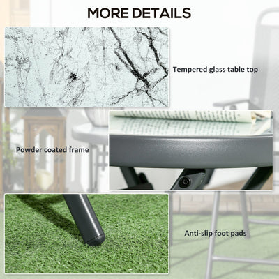 18" Outdoor Round Folding Table with Tempered Glass Top, White