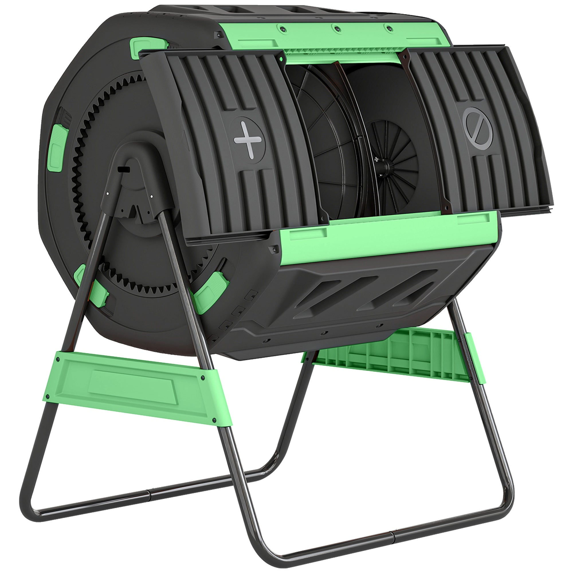 200L Dual Chamber Rotating Compost Tumbler with 8 Adjustable Vents, BPA Free Outdoor Composter in Green