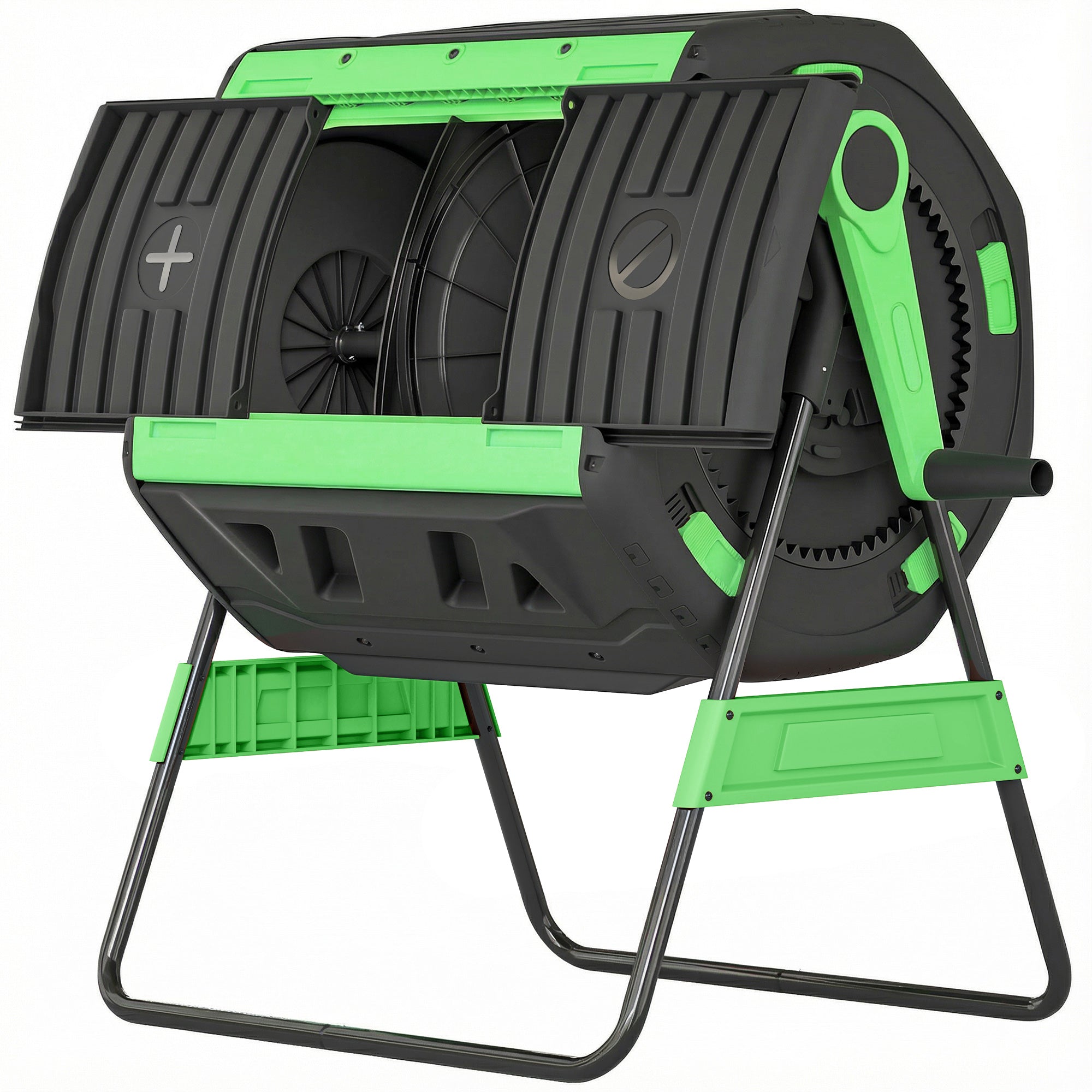 200L Dual Chamber Rotating Compost Tumbler with 8 Adjustable Vents, BPA Free Outdoor Composter in Green