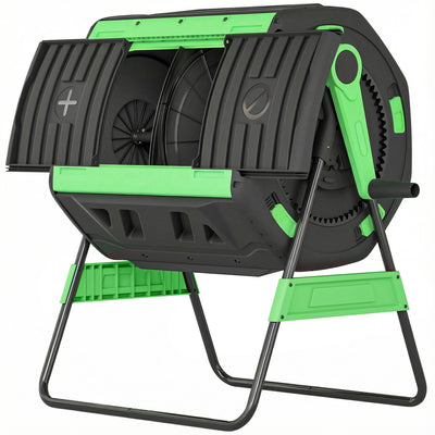 200L Dual Chamber Rotating Compost Tumbler with 8 Adjustable Vents, BPA Free Outdoor Composter in Green