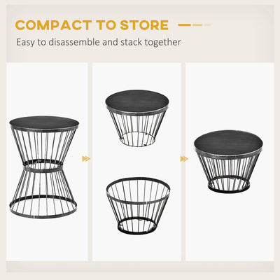 16" Steel Patio Side Table with Hourglass Design, Black