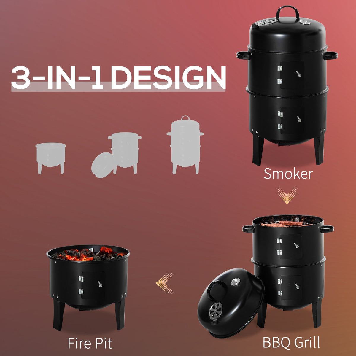 16" Vertical Charcoal Smoker with Dual Cooking Zones, Black