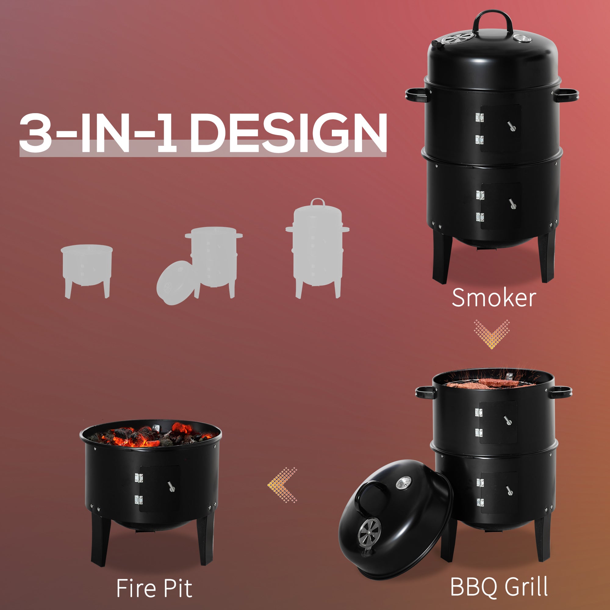 16" Vertical Charcoal Smoker with Dual Cooking Zones, Black