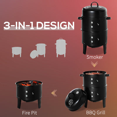 16" Vertical Charcoal Smoker with Dual Cooking Zones, Black
