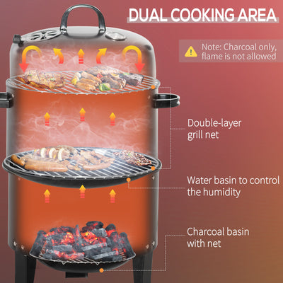 16" Vertical Charcoal Smoker with Dual Cooking Zones, Black