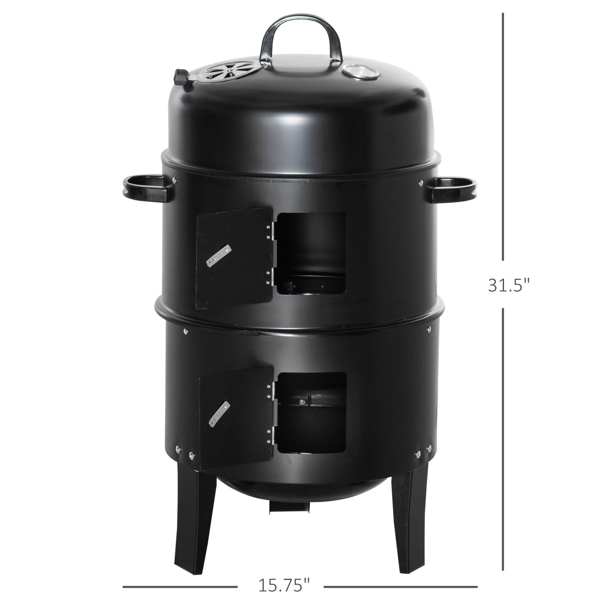 16" Vertical Charcoal Smoker with Dual Cooking Zones, Black