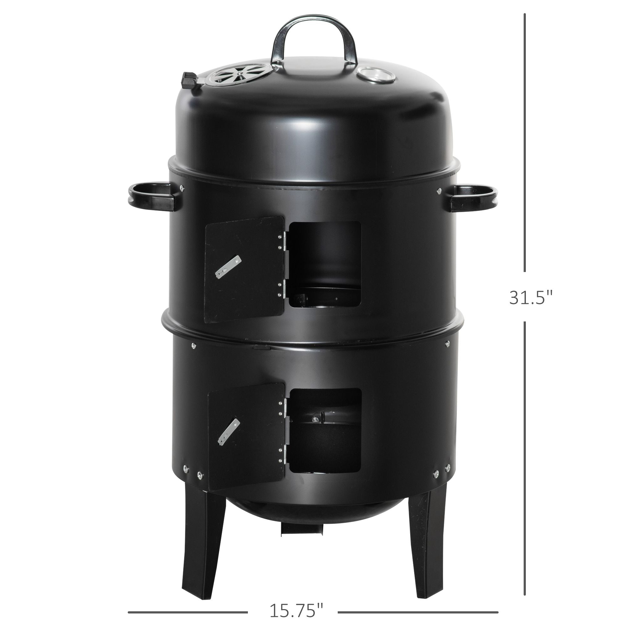 16" Vertical Charcoal Smoker with Dual Cooking Zones, Black