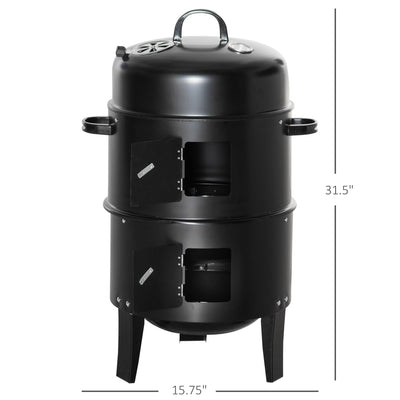 16" Vertical Charcoal Smoker with Dual Cooking Zones, Black