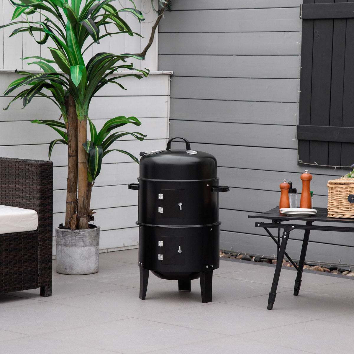 16" Vertical Charcoal Smoker with Dual Cooking Zones, Black