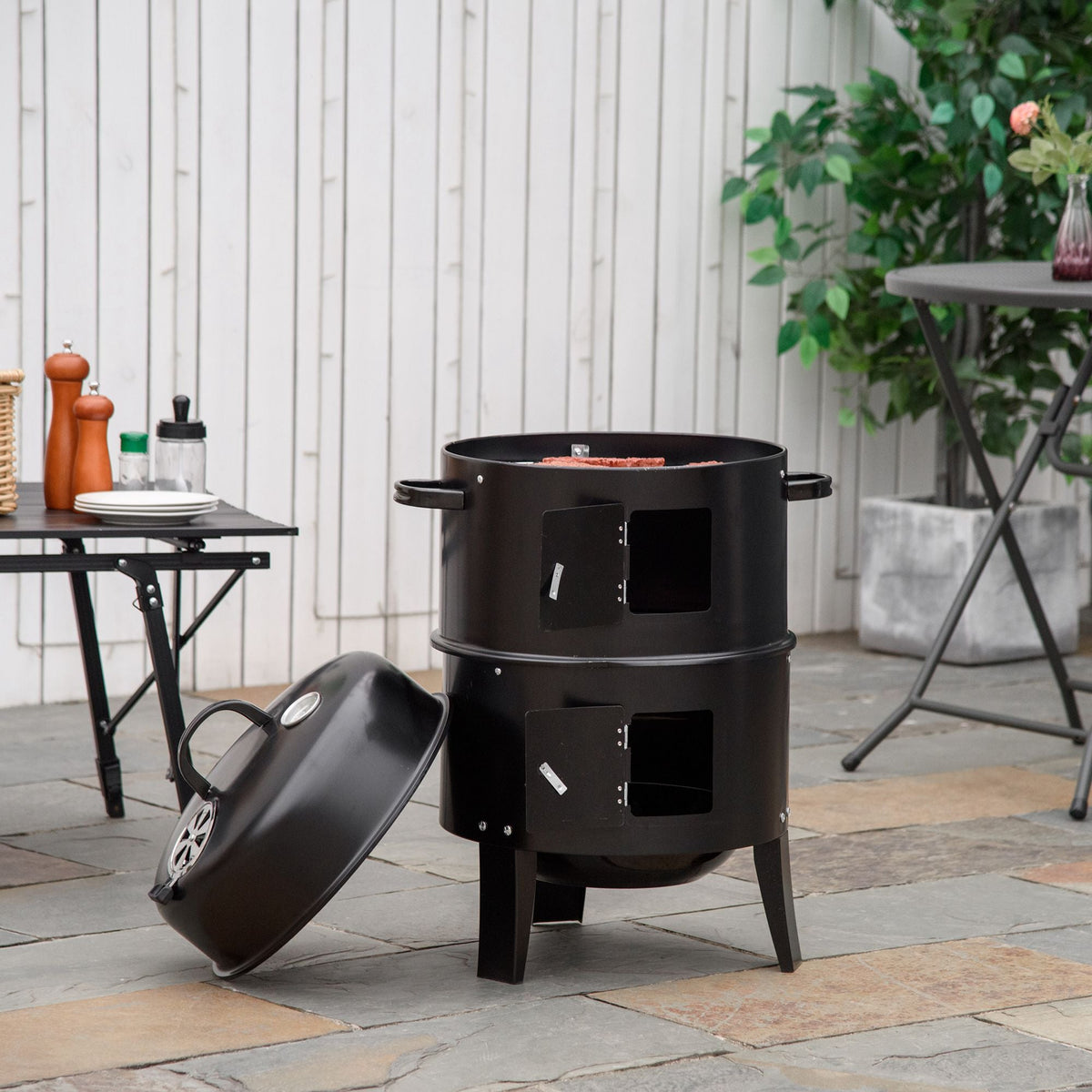 16" Vertical Charcoal Smoker with Dual Cooking Zones, Black