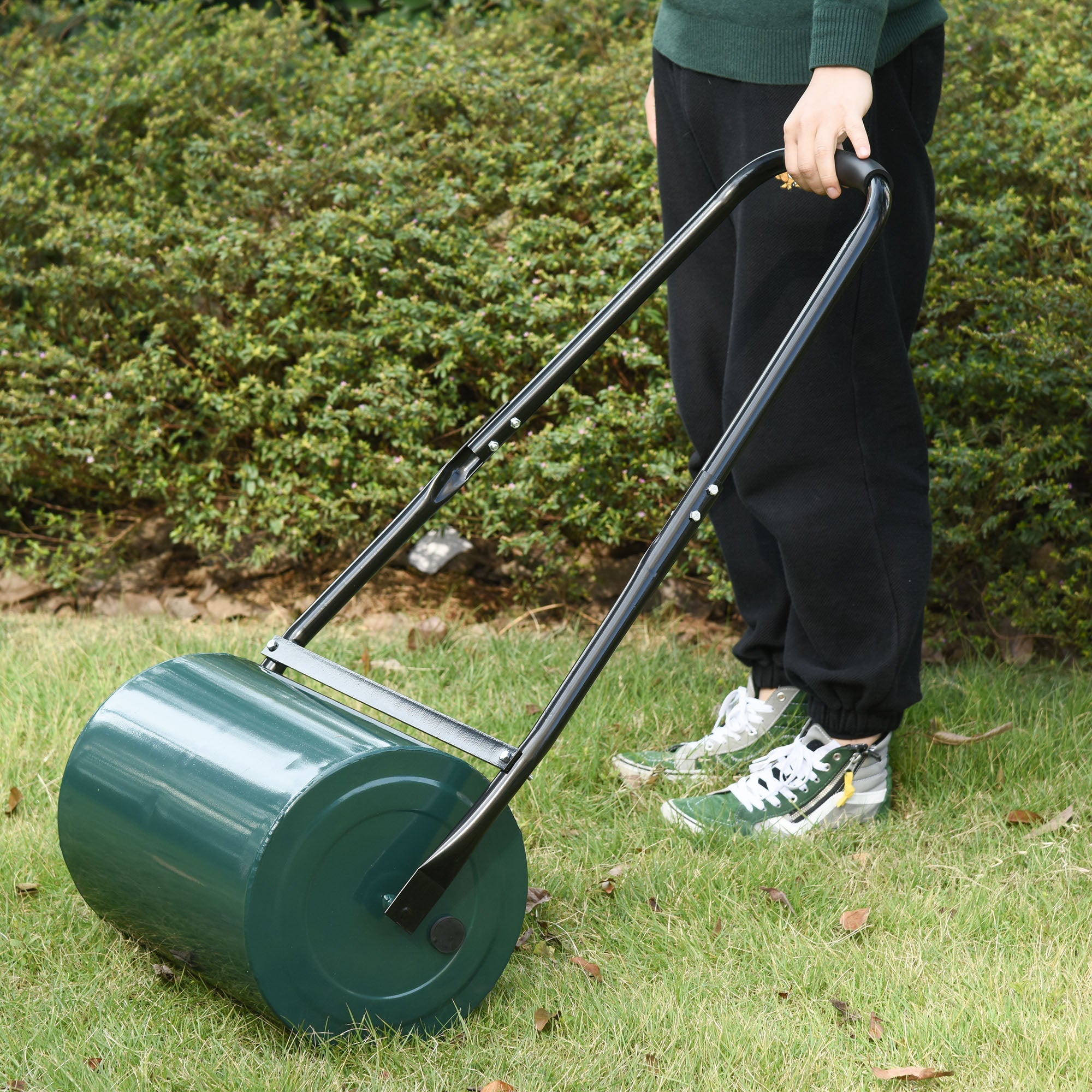 30L Heavy Duty Water/Sand Filled ¦µ32cm Garden Steel Lawn Roller, Dark Green