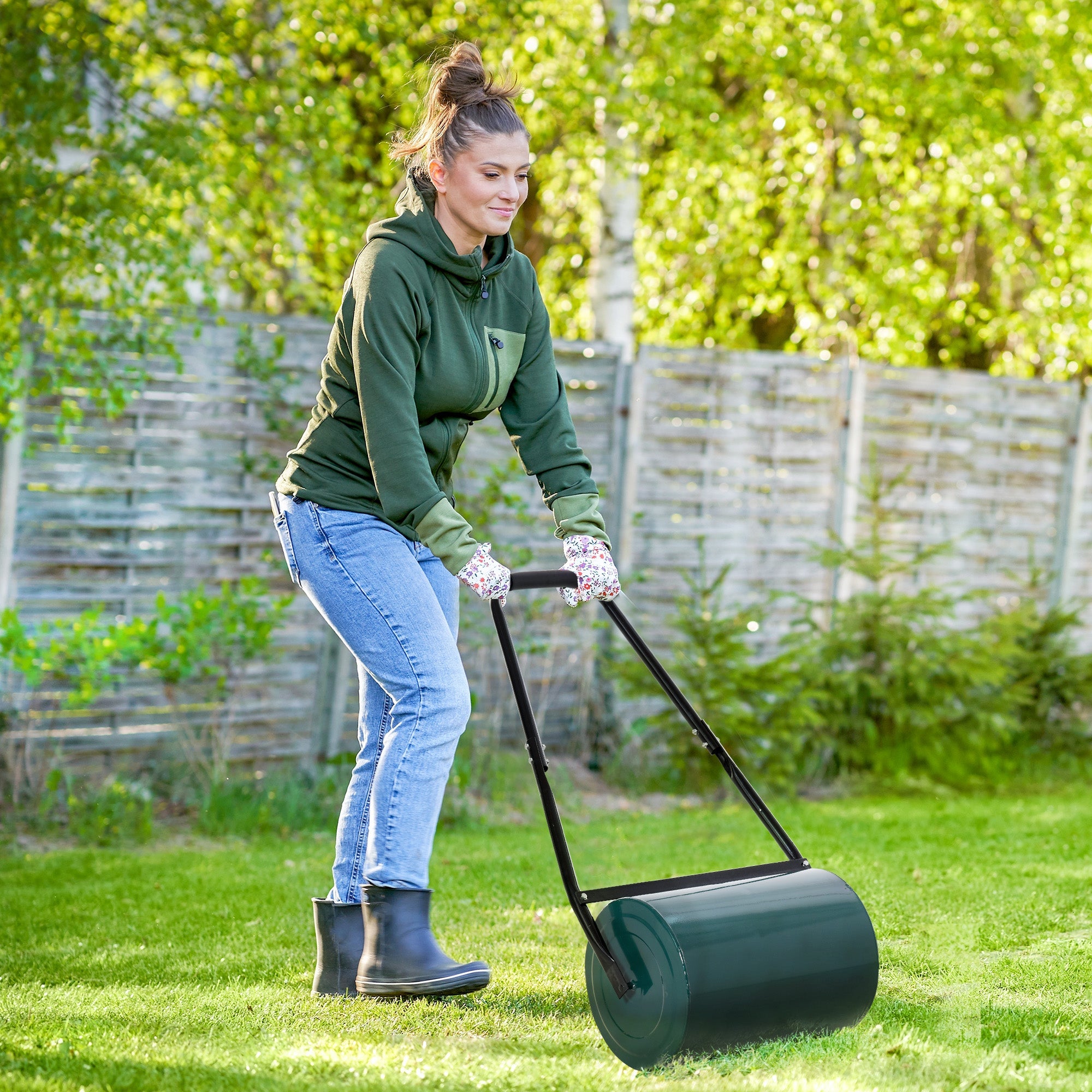 30L Heavy Duty Water/Sand Filled ¦µ32cm Garden Steel Lawn Roller, Dark Green