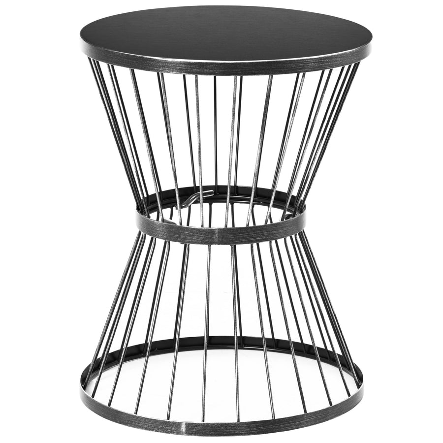 16" Steel Patio Side Table with Hourglass Design, Black