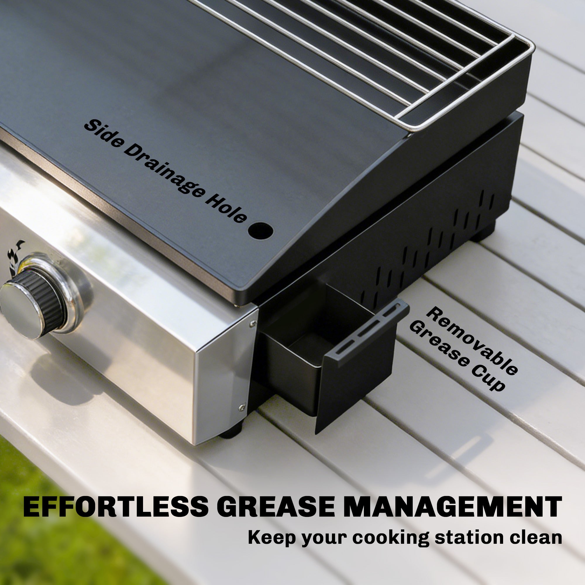 2 Burner Gas Plancha Grill with Warming Rack, 5 kW, Black