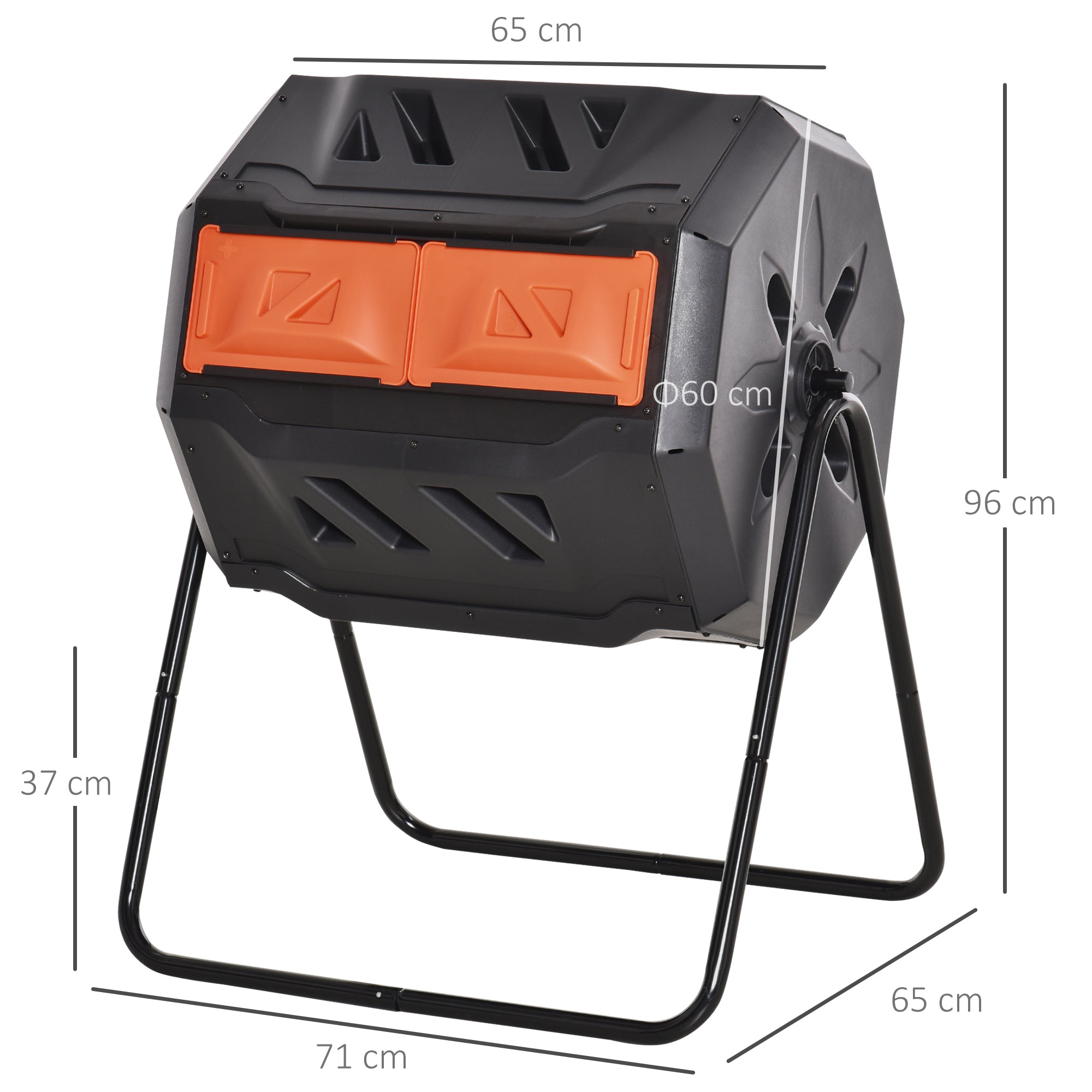 160L Tumbling Compost Bin Outdoor Dual Chamber 360¡ã Rotating Composter, Garden Compost Bin w/ Sliding Doors & Solid Steel Frame, Orange