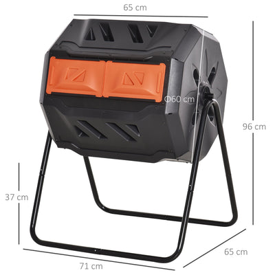 160L Tumbling Compost Bin Outdoor Dual Chamber 360¡ã Rotating Composter, Garden Compost Bin w/ Sliding Doors & Solid Steel Frame, Orange