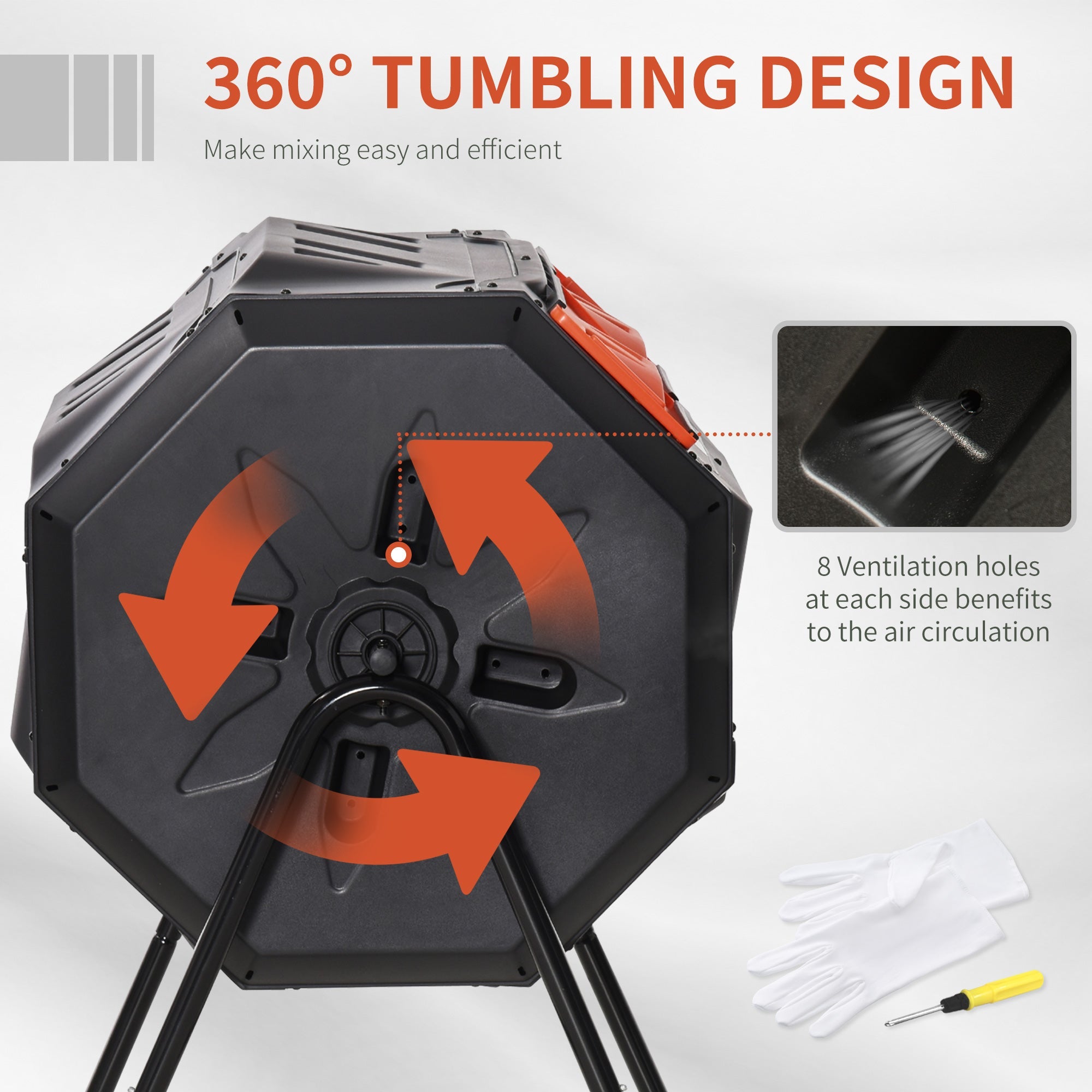 160L Tumbling Compost Bin Outdoor Dual Chamber 360¡ã Rotating Composter, Garden Compost Bin w/ Sliding Doors & Solid Steel Frame, Orange