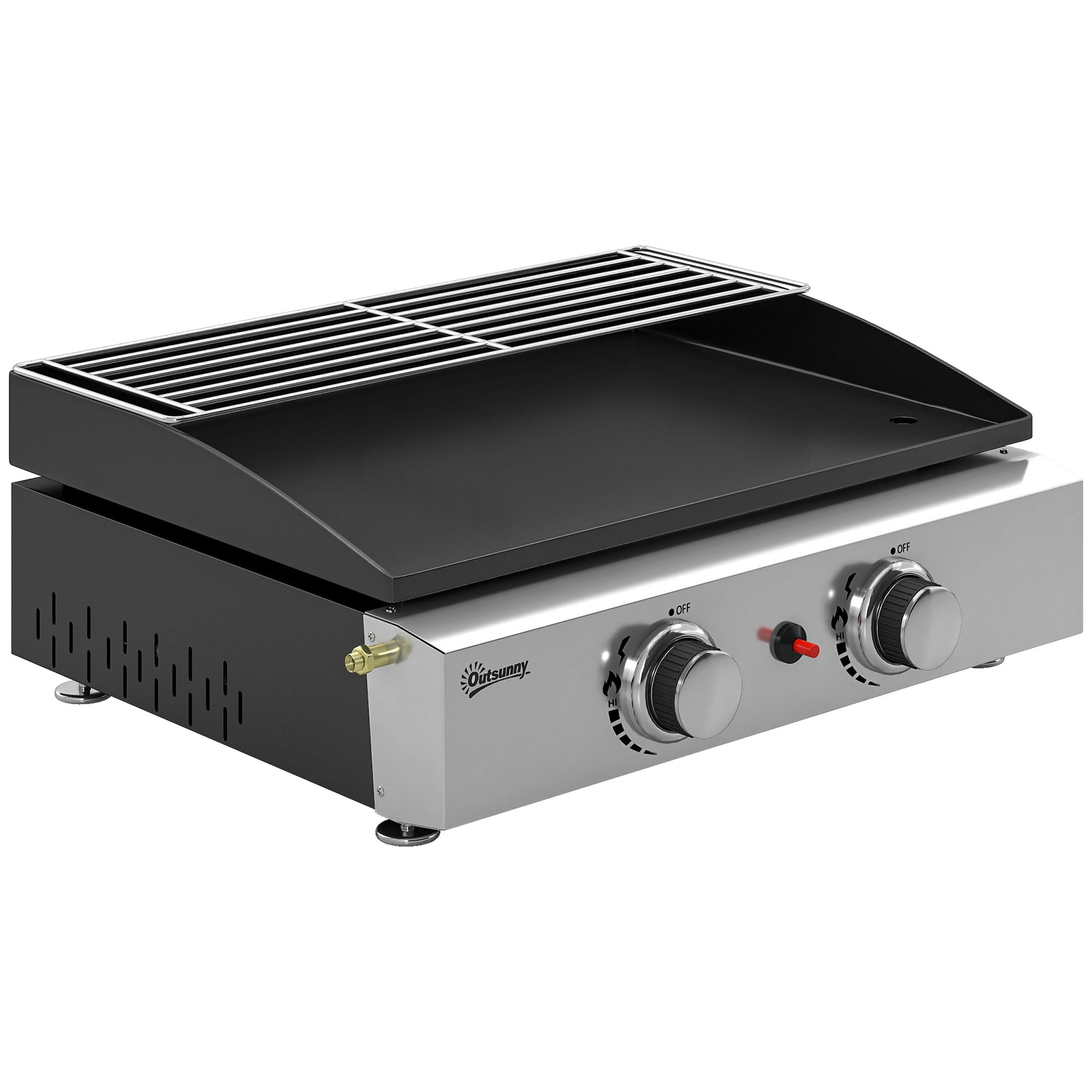2 Burner Gas Plancha Grill with Warming Rack, 5 kW, Black