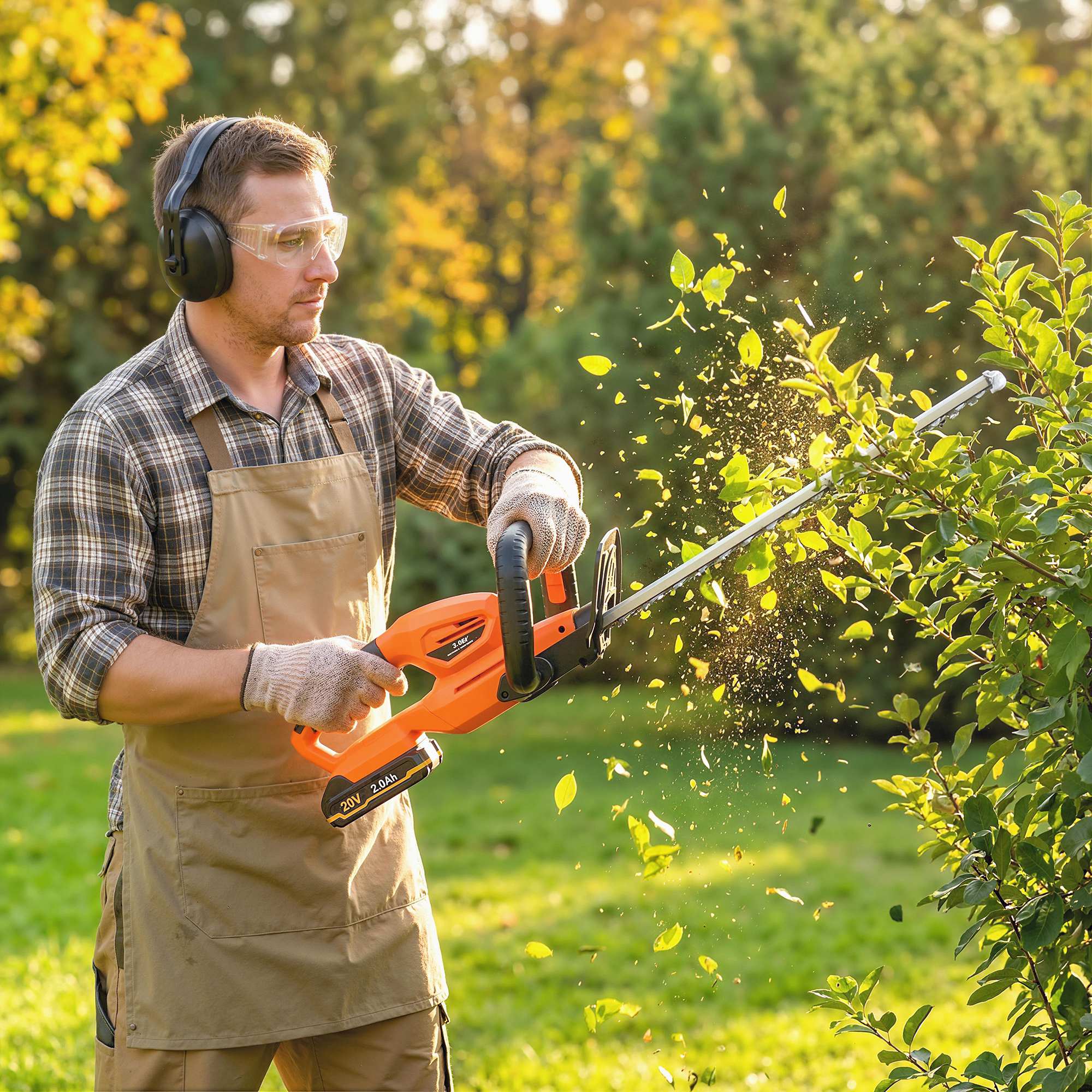 20" Cordless Hedge Trimmer with Battery and Charger, Orange
