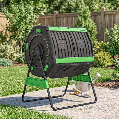 200L Dual Chamber Rotating Compost Tumbler with 8 Adjustable Vents, BPA Free Outdoor Composter in Green