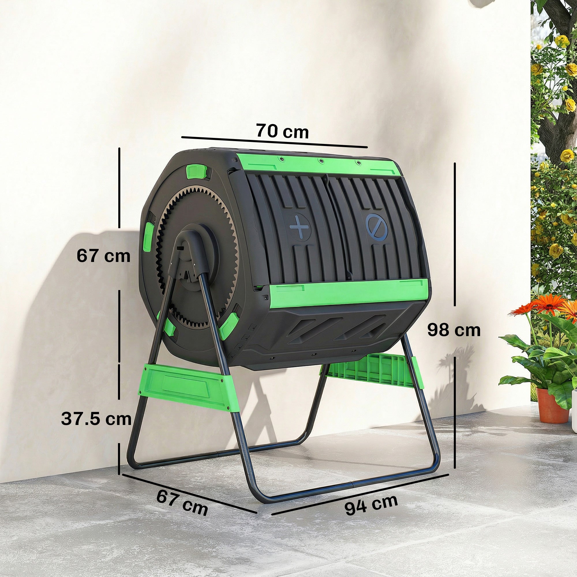 200L Dual Chamber Rotating Compost Tumbler with 8 Adjustable Vents, BPA Free Outdoor Composter in Green
