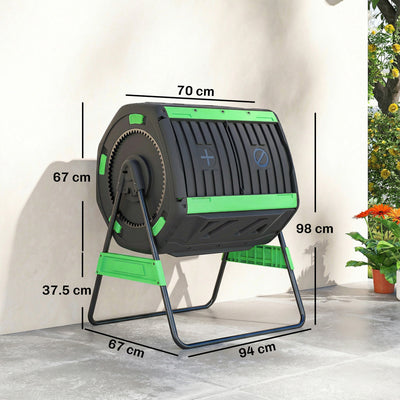 200L Dual Chamber Rotating Compost Tumbler with 8 Adjustable Vents, BPA Free Outdoor Composter in Green