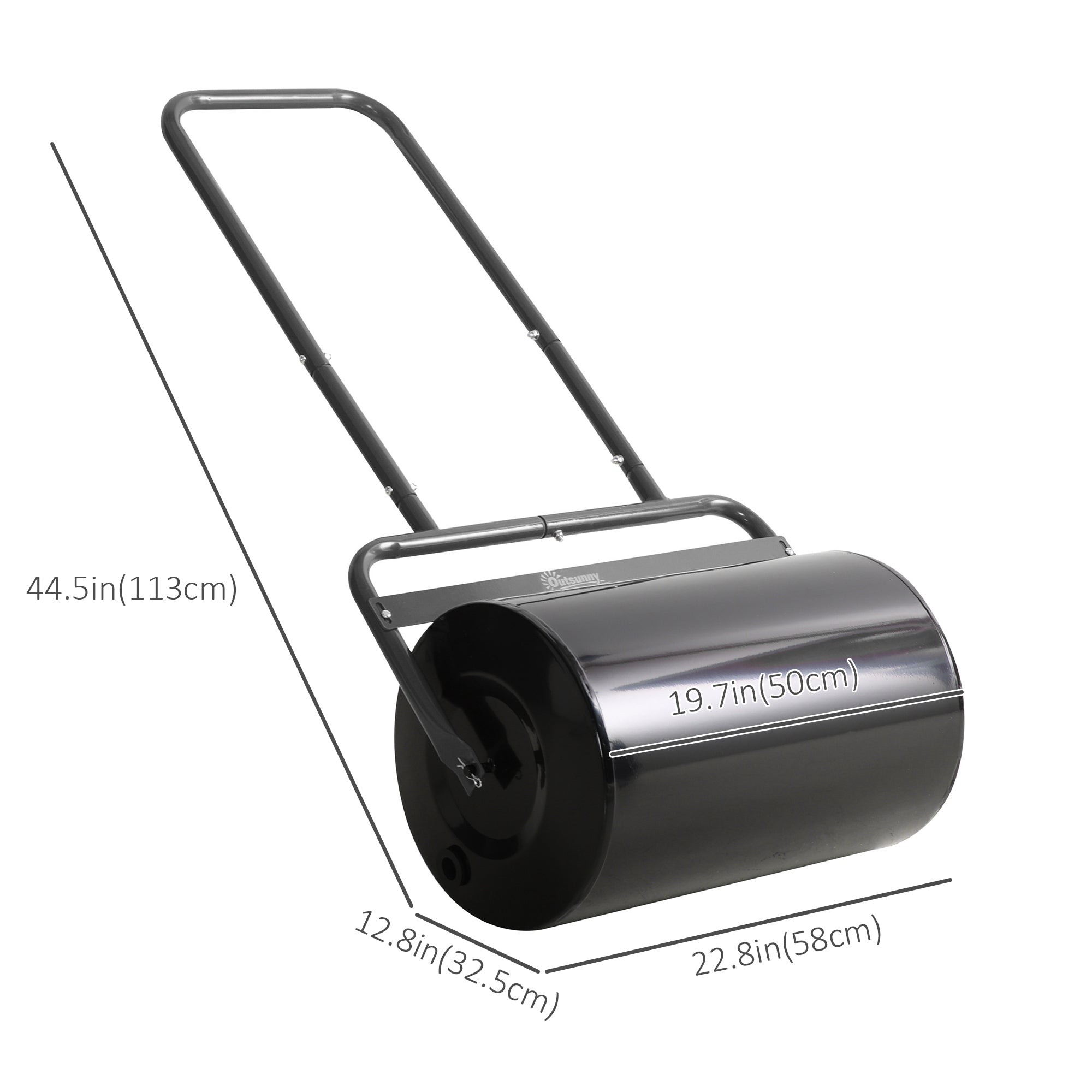 20" Heavy Duty Lawn Roller, Filled with 11 Gal Water/136 Lbs Sand, Black