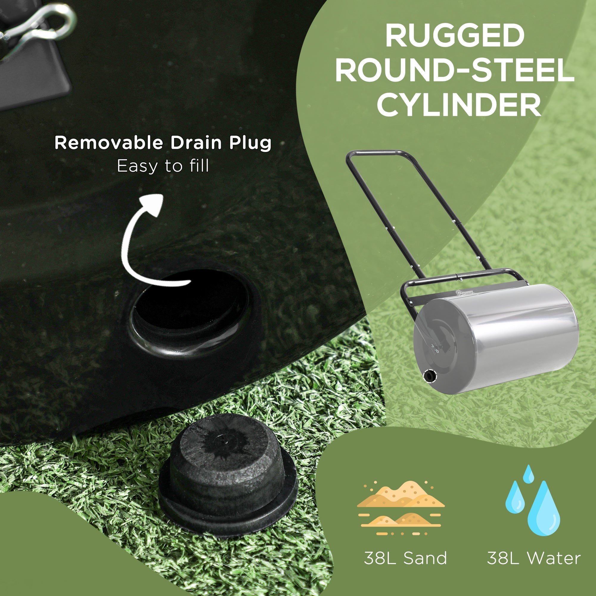 20-Inch Push/Tow Behind Lawn Roller Filled, Yard Roller with 10 Gal Water or Sand, Black