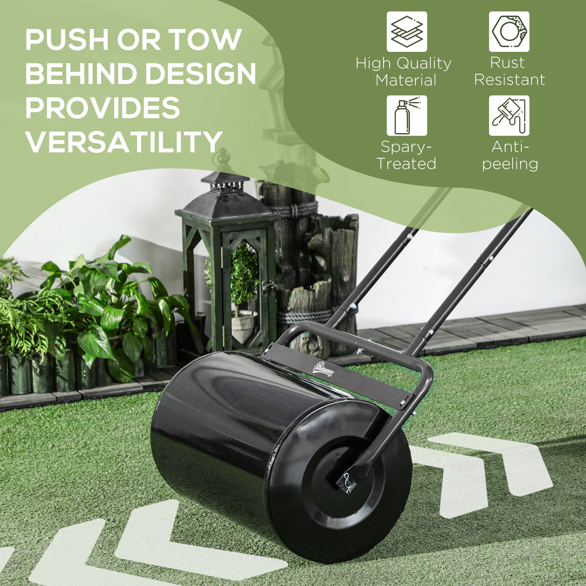 20-Inch Push/Tow Behind Lawn Roller Filled, Yard Roller with 10 Gal Water or Sand, Black