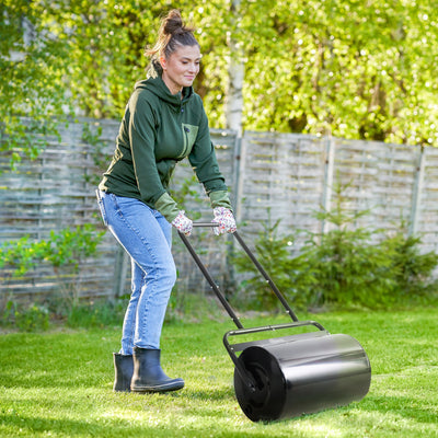 20" Heavy Duty Lawn Roller, Filled with 11 Gal Water/136 Lbs Sand, Black